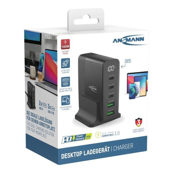 ANSMANN USB OPLADER 3X USB-C / 2X USB-A 140W - Afbeelding 3