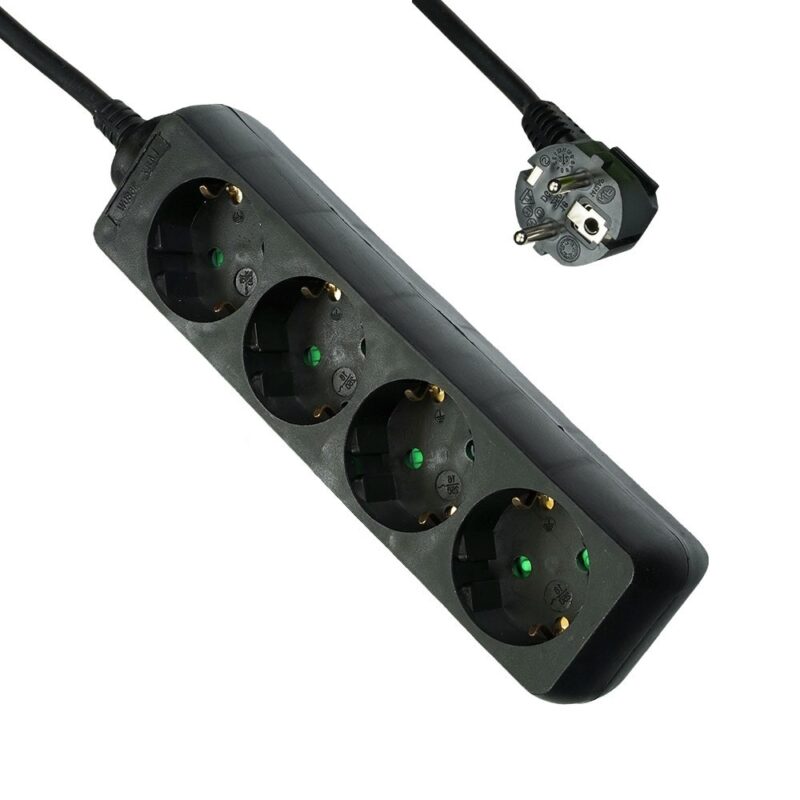 Product thumbnail 4-voudige stekkerdoos randaarde 3 meter zwart (3 x 1 mm²)