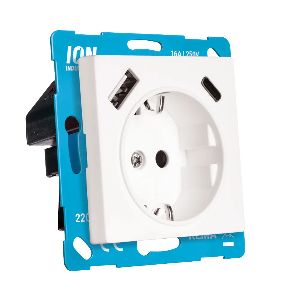 ION | Wandcontactdoos Randaarde | USB-A | USB-C | Kinderbeveiliging | D1/J1/V1 | Glanzend Wit - Afbeelding 3