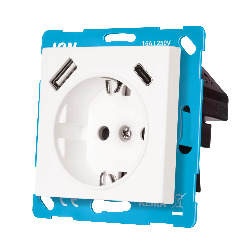 ION | Wandcontactdoos Randaarde | USB-A | USB-C | Kinderbeveiliging | D1/J1/V1 | Glanzend Wit - Afbeelding 2