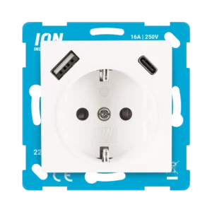 ION | Wandcontactdoos Randaarde | USB-A | USB-C | Kinderbeveiliging | D1/J1/V1 | Glanzend Wit