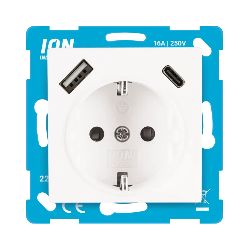 Product thumbnail ION | Wandcontactdoos Randaarde | USB-A | USB-C | Kinderbeveiliging | D1/J1/V1 | Glanzend Wit