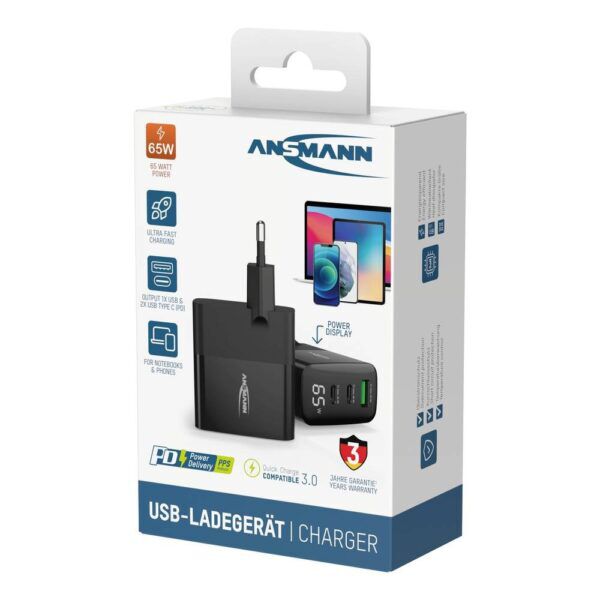 ANSMANN USB OPLADER 65W 2X USB-C / 1X USB-A - Afbeelding 2