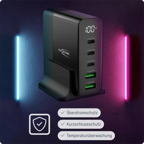 ANSMANN USB OPLADER 3X USB-C / 2X USB-A 140W - Afbeelding 4