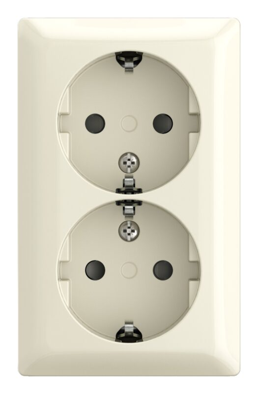 Product thumbnail Busch-Jaeger SI dubbele wandcontactdoos met randaarde opbouw KV