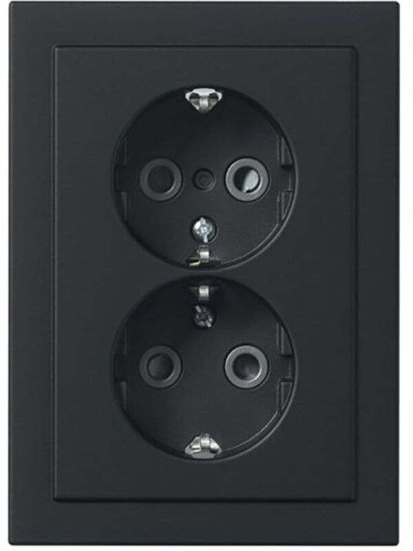 Busch-Jaeger Wandcontactdoos 2-voudig randaarde Future Linear Mat Zwart - Afbeelding 2