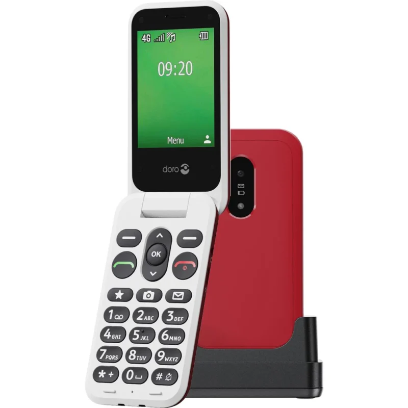 Product thumbnail Doro Leva E22 4G telefoon rood/wit inclusief bureaulader