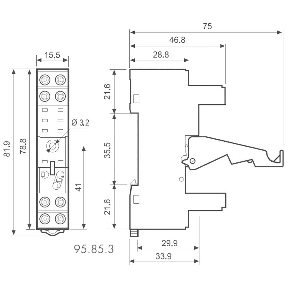 Finder | 95.85.3 | DIN-rail relaisvoet voor 4051../4052../4061.. | (raster 5mm) relais - Afbeelding 2