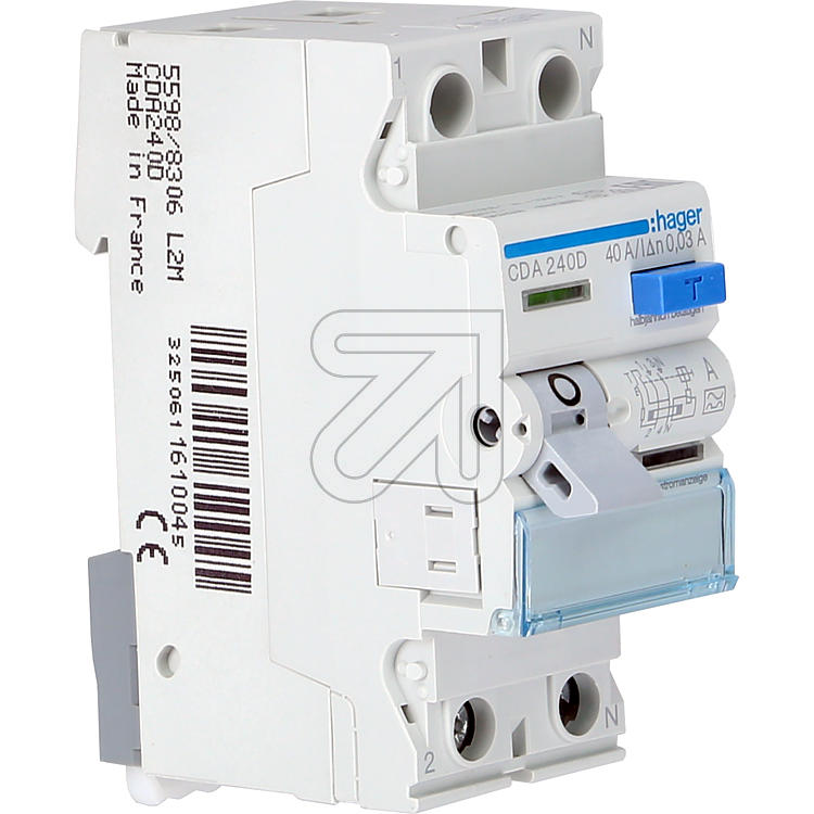 Product thumbnail Aardlekschakelaar 30mA/40A 2-polig 1P+N CDA240D