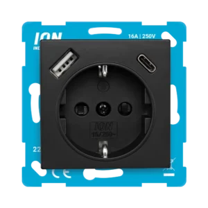 ION | Wandcontactdoos Randaarde | USB-A | USB-C | Kinderbeveiliging | V1/D1 | Mat Zwart