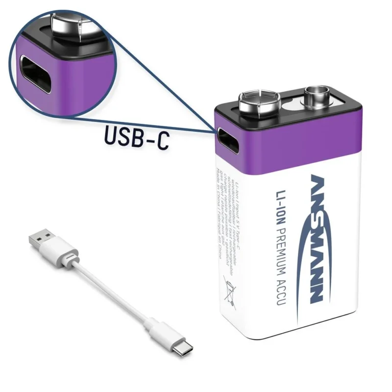 Product thumbnail LITHIUM 9V 400MAH USB-C HERLAADBAAR
