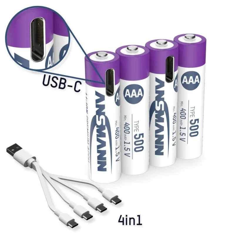 Product thumbnail LITHIUM AAA 500MAH VIA USB-C HERLAADBAAR (4 stuks)