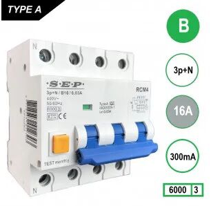 Product thumbnail Aardlekautomaat 16A / 300mA B-kar. 3P+N SEP