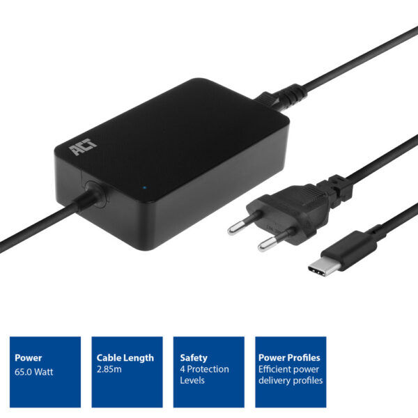 ACT USB-C Laptoplader 65W - Afbeelding 2