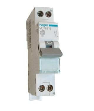 Product thumbnail Hager Installatieautomaat C16 1P+N 16A C kar. MJN516