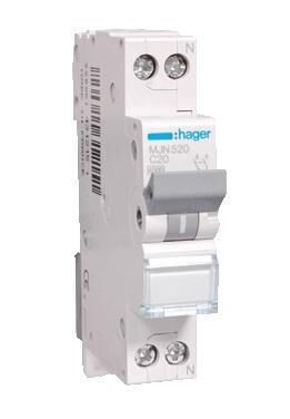 Product thumbnail Hager Installatieautomaat C20 1P+N 20A C kar. MJN520