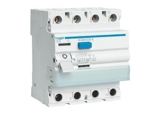 Product thumbnail Hager Aardlekschakelaar 30mA/40A 4-polig 3P+N CDA540G