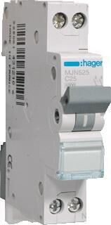 Product thumbnail Hager Installatieautomaat C25 1P+N 25A C kar. MJN525