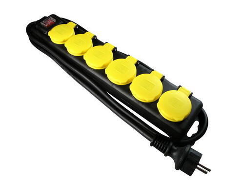 Product thumbnail PROF 6-VOUDIGE CONTACTDOOS + KLEP + SCHAKELAAR 1,5 METER RUBBER SNOER