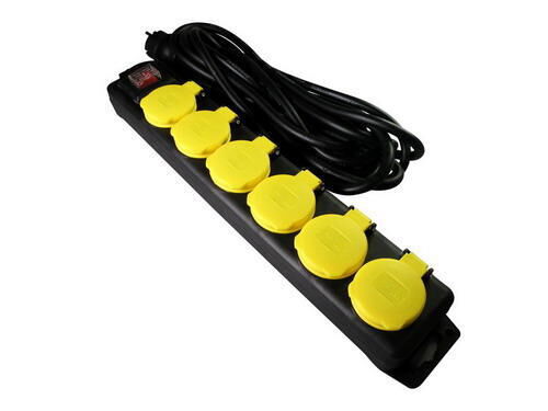 Product thumbnail PROF 6-VOUDIGE CONTACTDOOS + KLEP + SCHAKELAAR 5 METER RUBBER SNOER