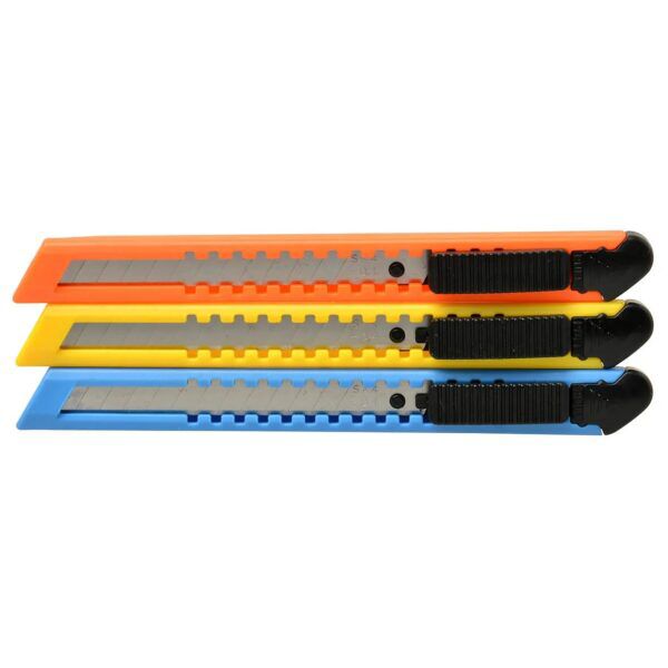 Blister 3x afbreekmesjes 9mm Blauw/Oranje/Geel - Afbeelding 2