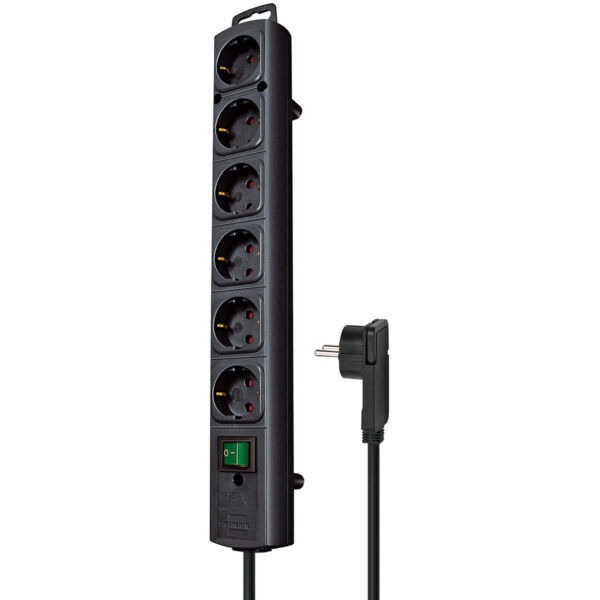 6-voudige stekkerdoos randaarde 2 meter zwart 3x1.5 mm²