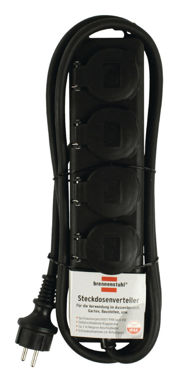Stekkerdoos IP44 | 4-Weg | Klapdeksel | 2 meter | Zwart - Afbeelding 2