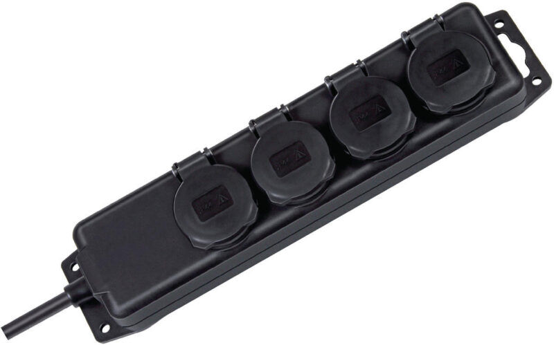 Product thumbnail Stekkerdoos IP44 | 4-Weg | Klapdeksel | 2 meter | Zwart