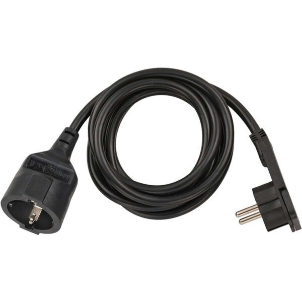 PVC verlengkabel met platte haakse stekker | 2 meter | zwart