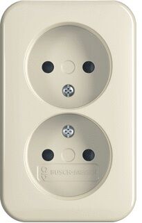 Product thumbnail Busch-Jaeger SI dubbele wandcontactdoos Kindveilig zonder randaarde opbouw