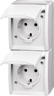 Product thumbnail Busch-Jaeger Spatwaterdichte Dubbele Wandcontactdoos Verticaal Wit