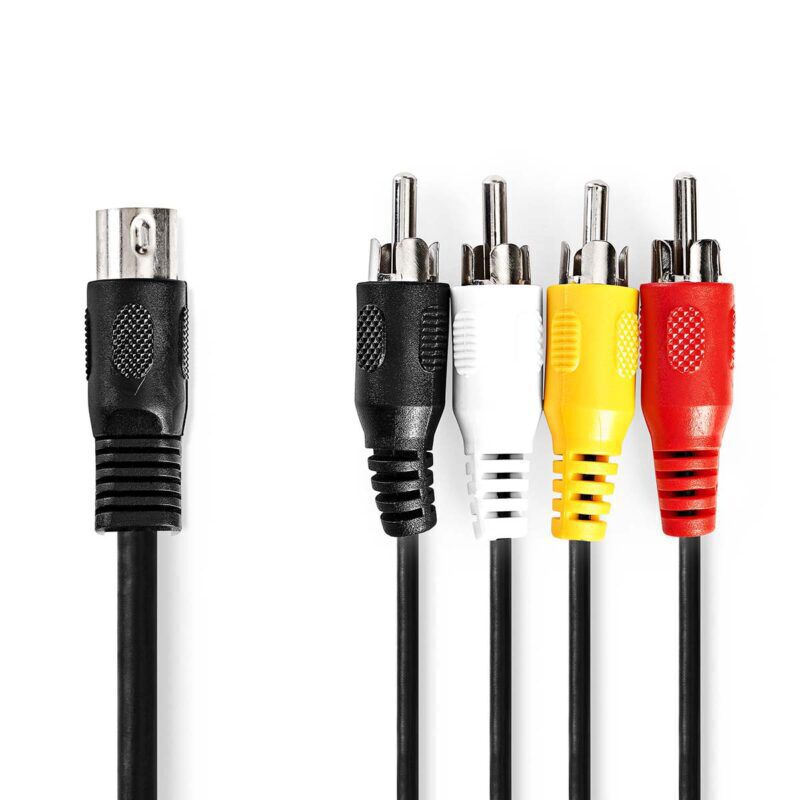 Product thumbnail DIN-Audiokabel | DIN 5-Pins Male | 4x RCA Male | Vernikkeld | 1.00 m | Rond | PVC | Zwart | Label