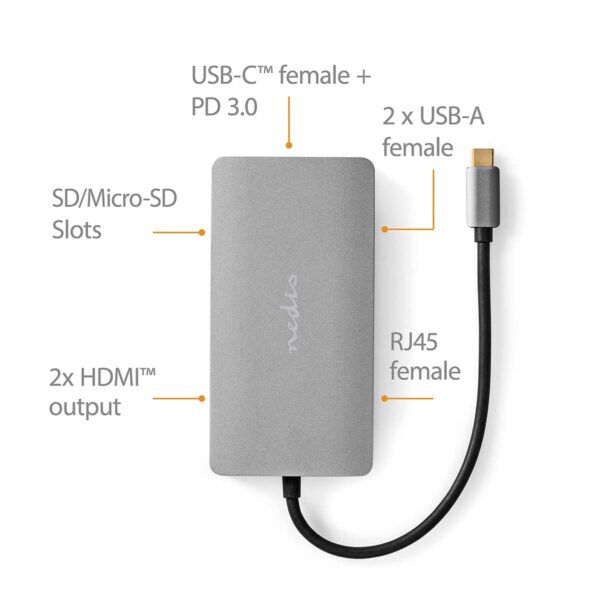 USB Multi-Port Docking Station | USB 3.2 Gen 1 | USB-C Male | Micro SD / RJ45 Female / SD / USB-C Female / 2x HDMI / 2x USB-A Female - Afbeelding 8