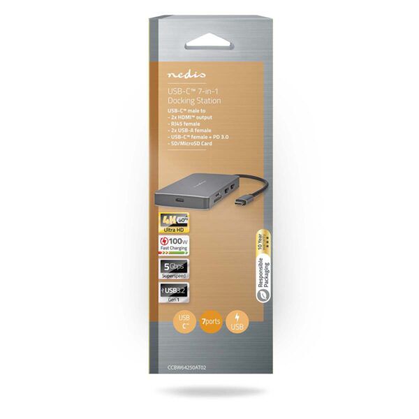 USB Multi-Port Docking Station | USB 3.2 Gen 1 | USB-C Male | Micro SD / RJ45 Female / SD / USB-C Female / 2x HDMI / 2x USB-A Female - Afbeelding 10
