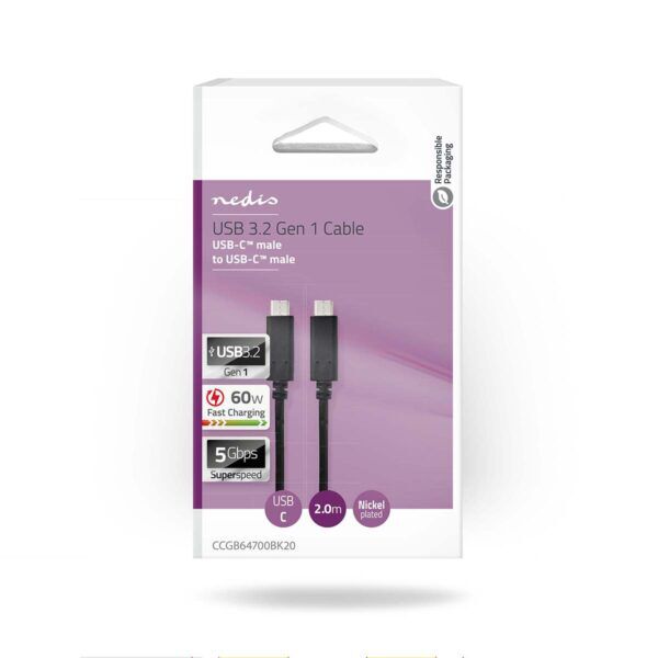 USB 3.2 Gen1 Kabel | USB-C Male | USB-C Male | 4K@60Hz | 2 meter - Afbeelding 3
