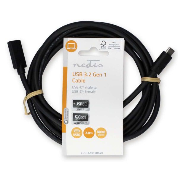 USB 3.2 Gen1 Verlengkabel | USB-C Male | USB-C Female | 4K@60Hz | 2 meter - Afbeelding 3