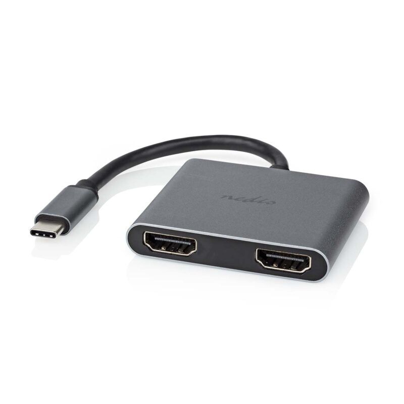 Product thumbnail USB Multi-Port Adapter | USB 3.2 Gen 1 | USB-C Male | 2x HDMI | 0.10 m | Rond | Vernikkeld | PVC | Zwart | Envelop