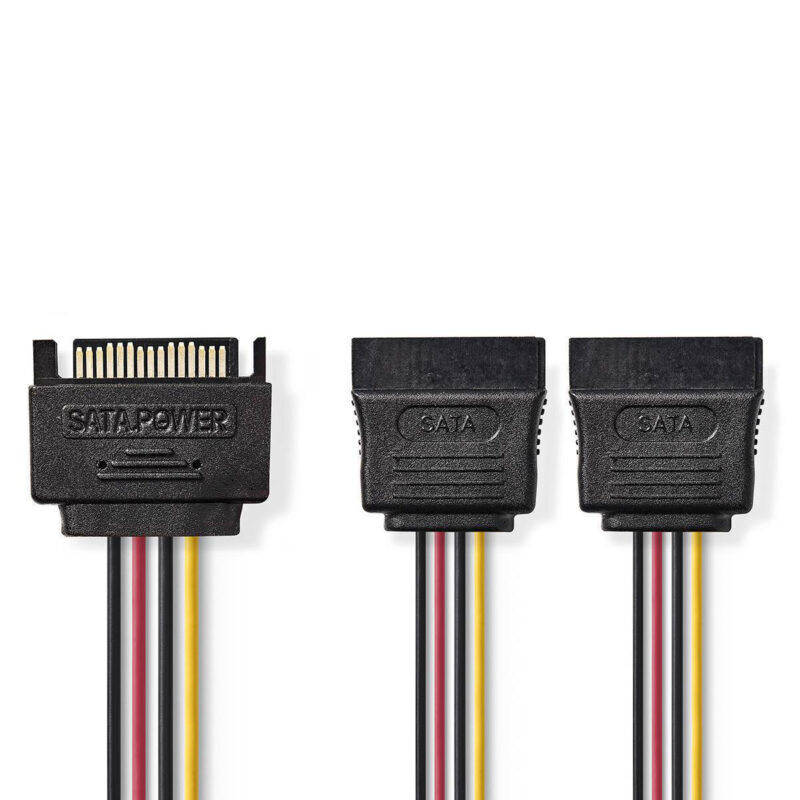 Product thumbnail Interne Voedingskabel | SATA 15-Pins Male | 2x SATA 15-Pins Female | Verguld | 0.15 meter