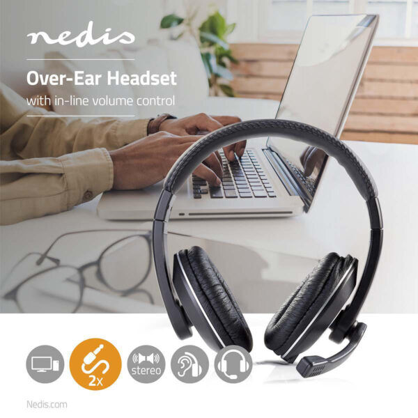 PC-Headset | Over-Ear | Stereo | 2x 3.5 mm | Inklapbare Microfoon | Zwart - Afbeelding 2