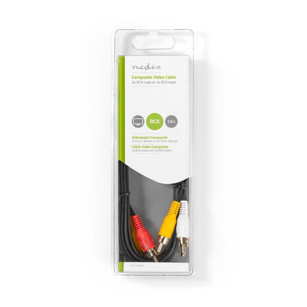 Composiet Videokabel | 3x RCA Male | 3x RCA Male | 1.50 m  | Zwart - Afbeelding 2