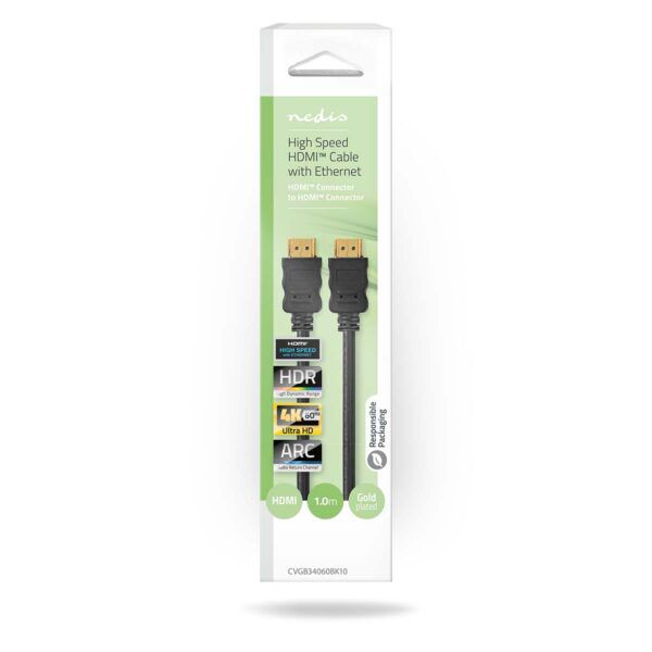HDMI-Kabel met Ethernet | 4K@60Hz | ARC | 1 meter | Zwart - Afbeelding 3