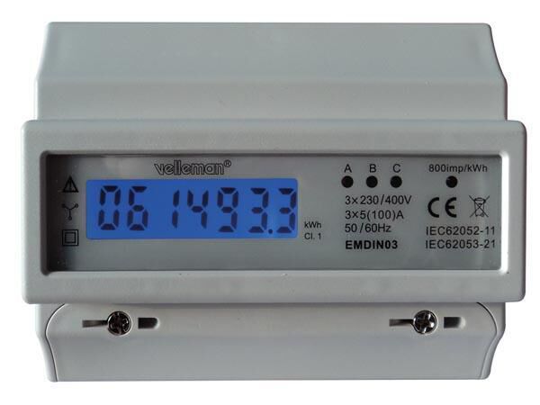 Product thumbnail DRIEFASIGE kWh-METER VOOR DIN-RAIL MONTAGE - 7 MODULES - PROFESSIONEEL GEBRUIK