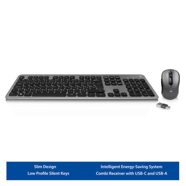 Ewent Draadloos toetsenbord en muis, USB-C/USB-A, Low-profile toetsen, Qwertz - Afbeelding 2