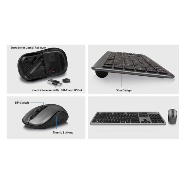 Ewent Draadloos toetsenbord en muis, USB-C/USB-A, Low-profile toetsen, Qwertz - Afbeelding 3