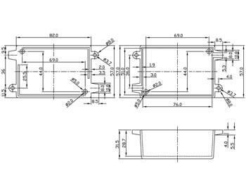 Product thumbnail BEHUIZINGEN MET MONTAGEGATEN EN KABELUITSPARINGEN - ZWART 82 x 57 x 31.5mm