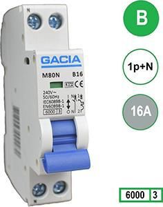 Product thumbnail Gacia Installatieautomaat B16 1P+N 16A B kar.