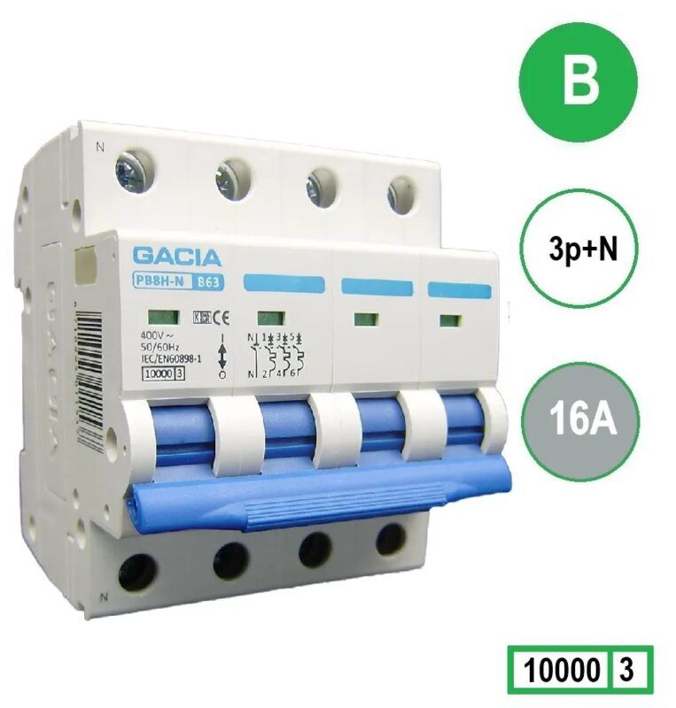 Product thumbnail Gacia Installatieautomaat B16 3P+N 16A B kar.