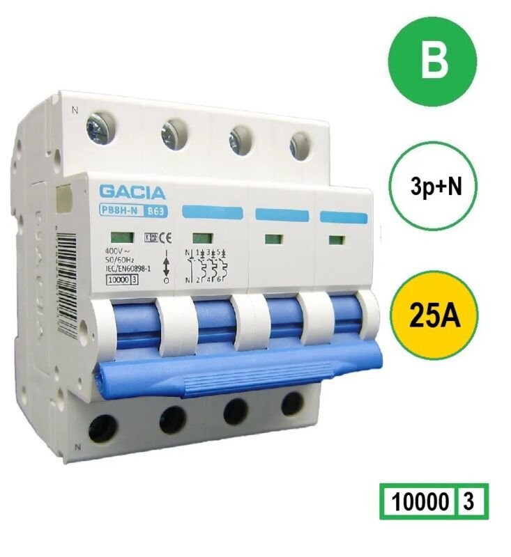 Product thumbnail Gacia Installatieautomaat B25 3P+N 25A B kar.