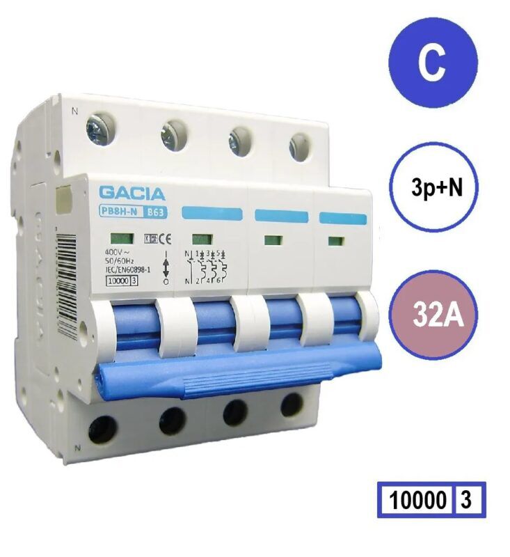 Product thumbnail Gacia Installatieautomaat C32 3P+N 32A C kar.