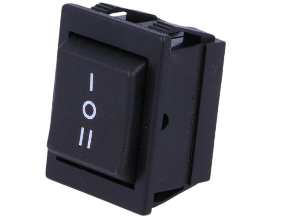 Product thumbnail VERMOGEN ROCKERSCHAKELAAR 10A-250V DPDT ON-OFF-ON - MET ZWARTE AFDEKKAP